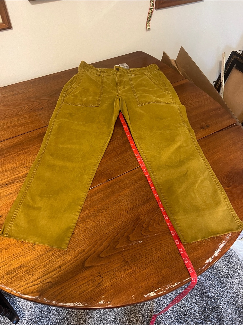 Madewell Olive Green Utility Straight-Leg Pants with Unfinished Hem